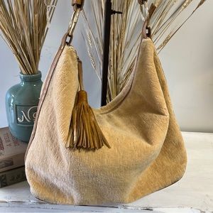 Glenda Gies Chenille Canvas Embroidered Shoulder Bag Clutch White Oatmeal Brown